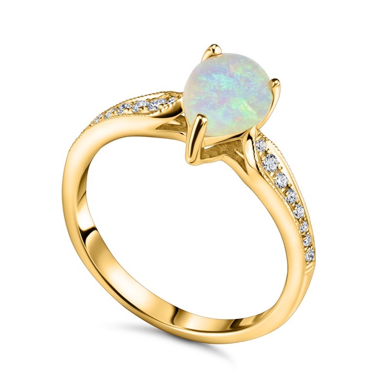 14K Yellow Gold Ethiopian Opal and Diamond Ring