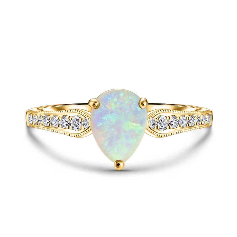 14K Yellow Gold Ethiopian Opal and Diamond Ring