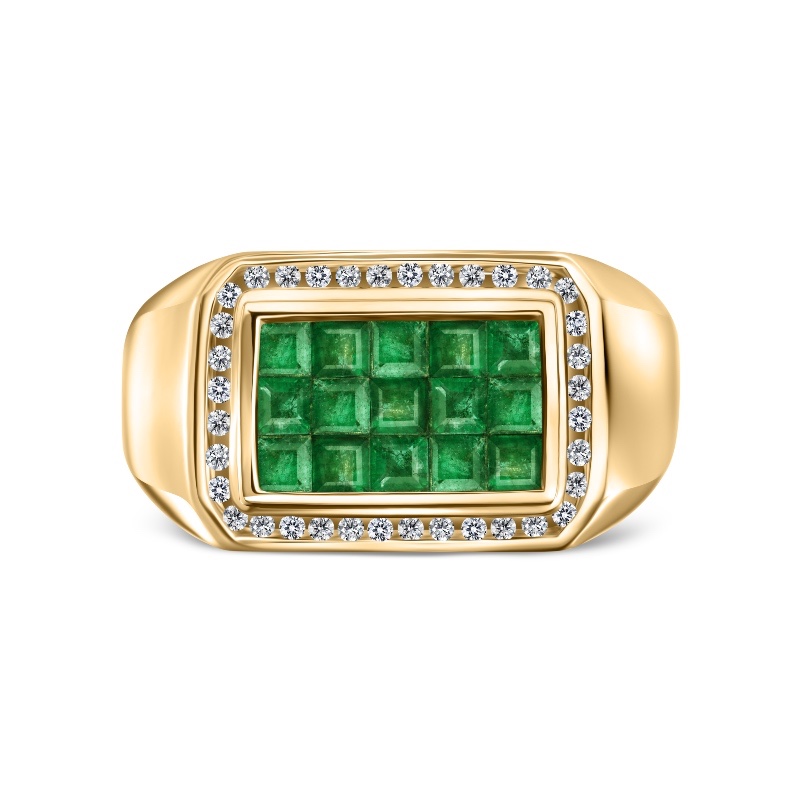 14KYG INVISIBLE SET MENS EMERALD RING 1-1/2CTW