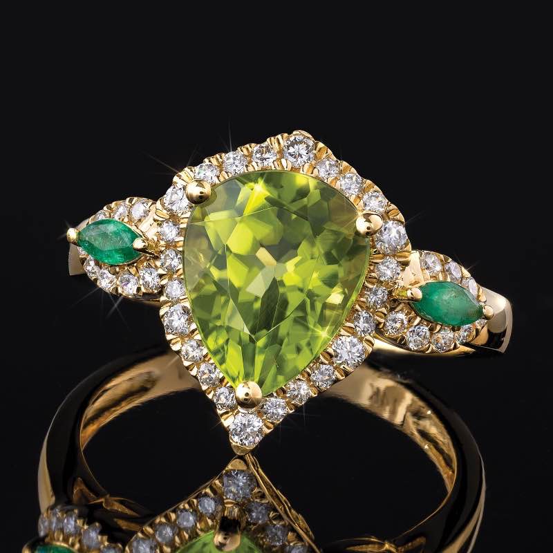 14k Yellow Gold Peridot and Emerald Ring