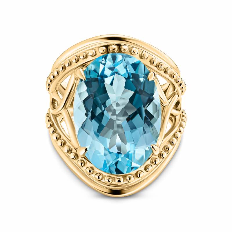Yellow Gold-finished Sterling Blue Topaz Ring
