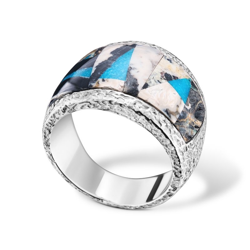 Sterling Silver White Buffalo and Sleeping Beauty Turquoise Ring