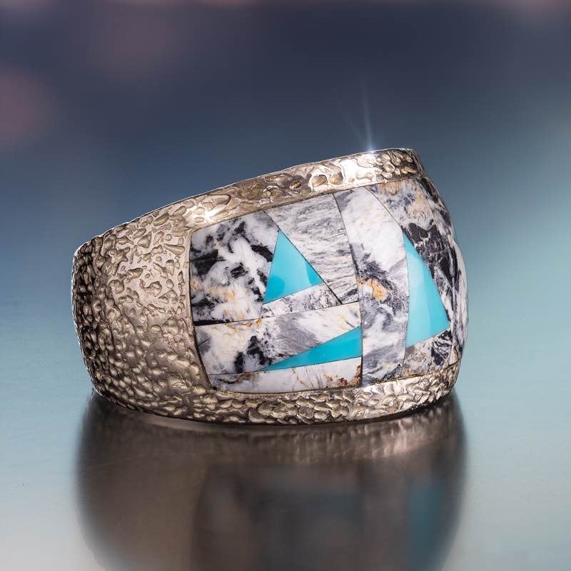 Sterling Silver White Buffalo and Sleeping Beauty Turquoise Ring