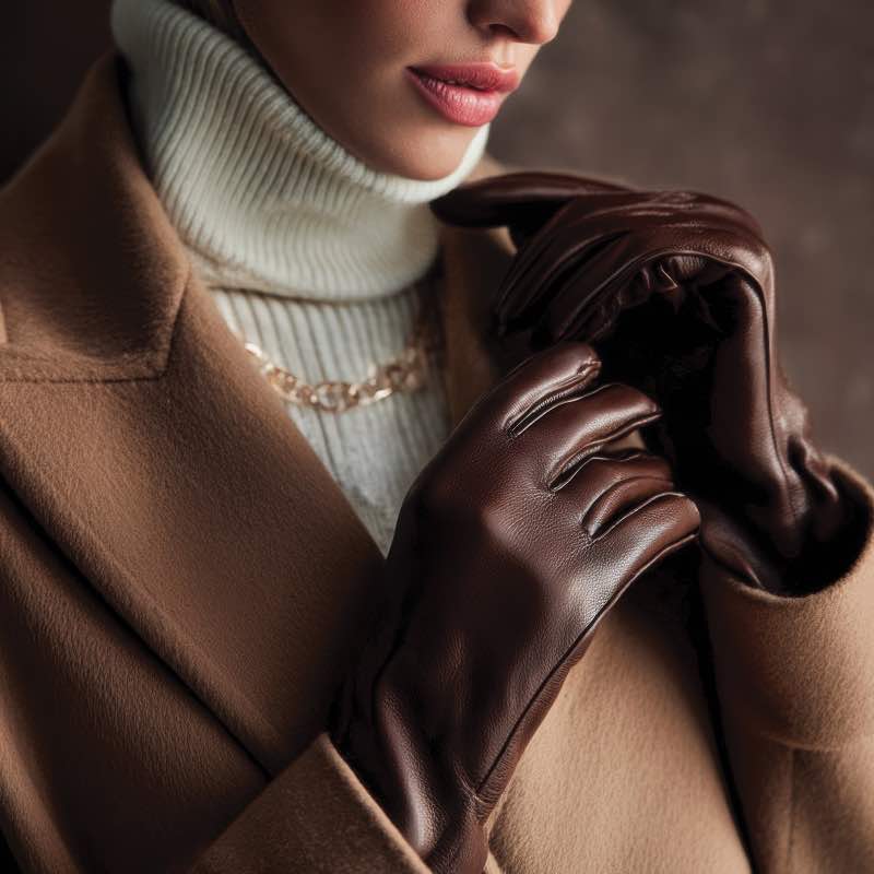 Women's Leather Gloves (Brown)