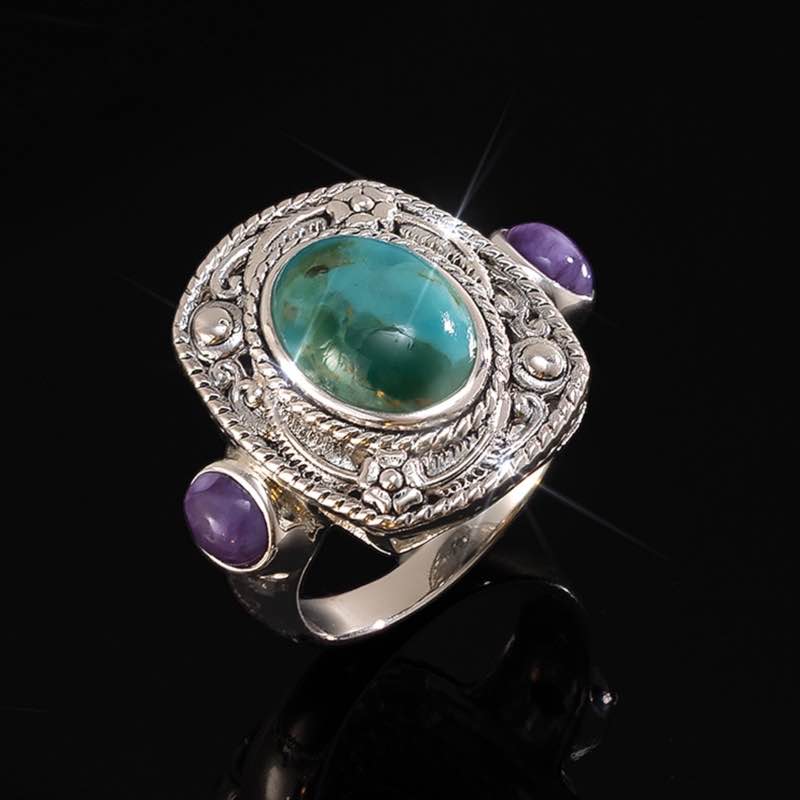 Sterling Silver Turquoise and Charoite Ring