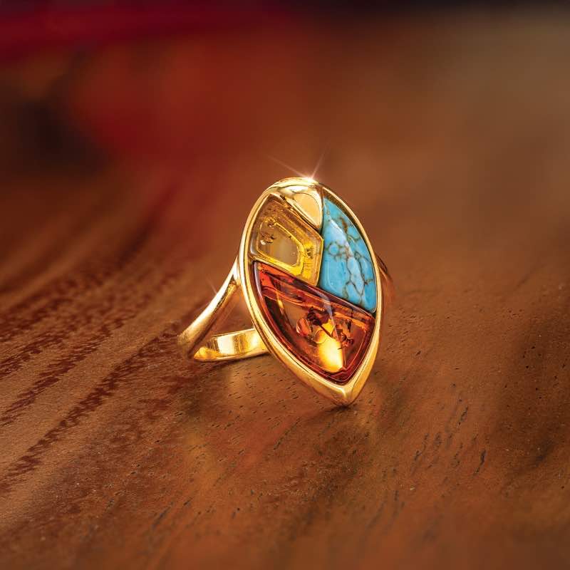 Sun & Sky Amber and Turquoise Ring
