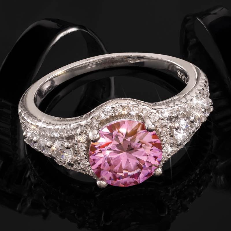 Sterling Silver Moissanite Ring (pink)