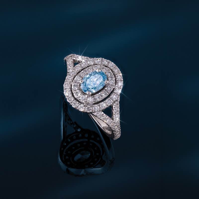 Sterling Silver Blue and White Lab-Grown Diamond Ring