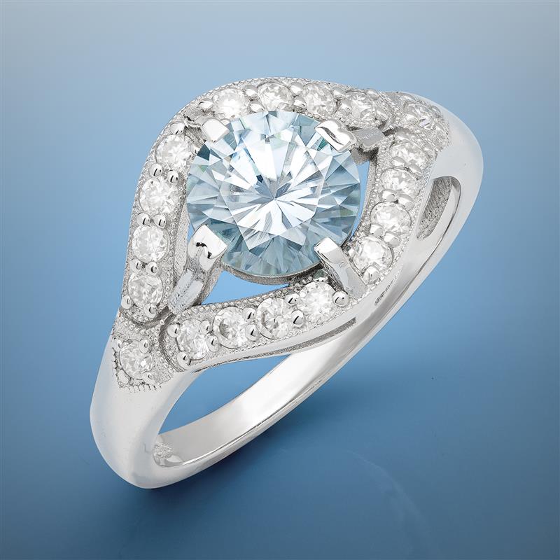 Blue Moissanite Solitaire Ring