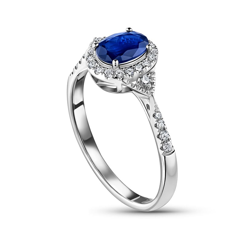 14K White Gold Blue Sapphire and Diamond Ring