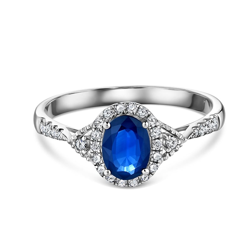 14K White Gold Blue Sapphire and Diamond Ring