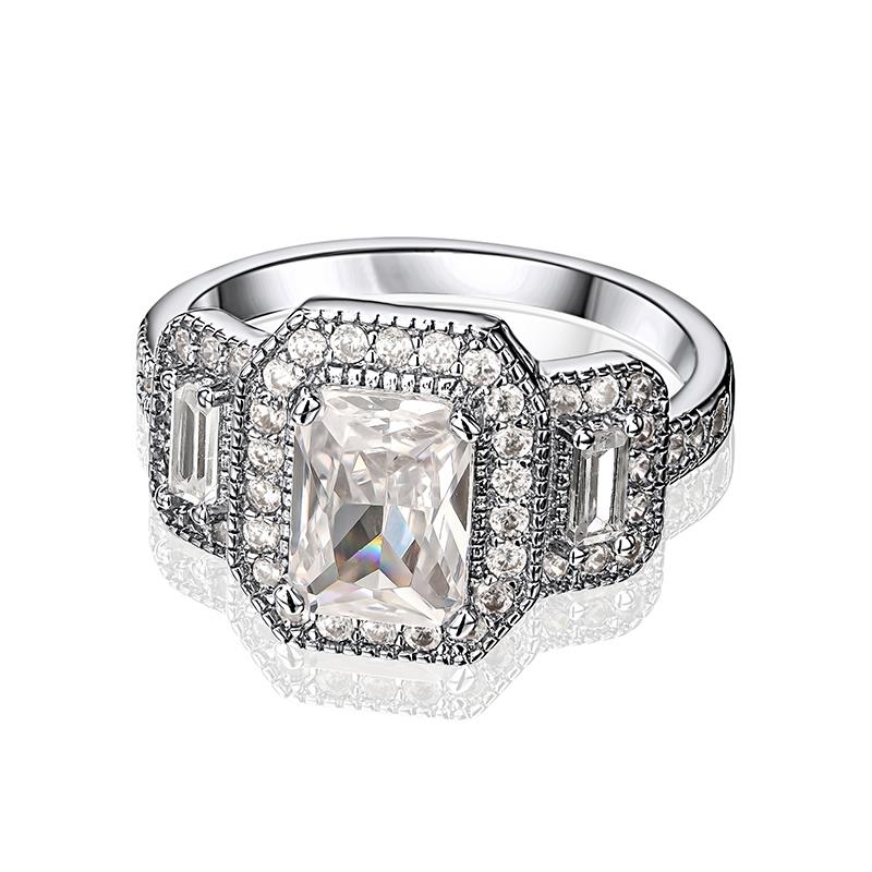 DiamondAura 3-stone Octagon Halo Ring